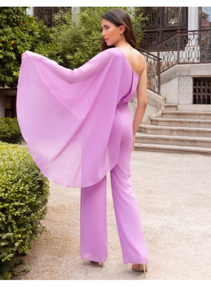 Mauve party jumpsuit with asymmetrical neckline...