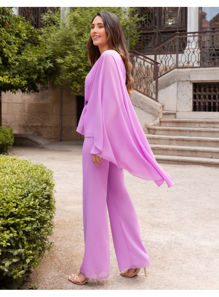 Mauve party jumpsuit with asymmetrical neckline...