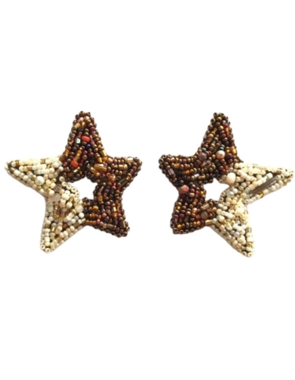 Hand embroidered star earrings with beads