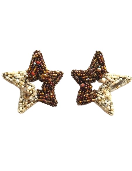 Hand embroidered star earrings with beads