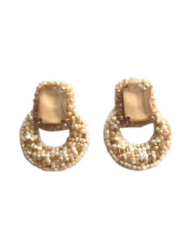 Bead embroidered earrings and rectangular central crystal