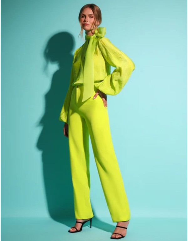 Pantalón largo de crepe limón con tiro alto