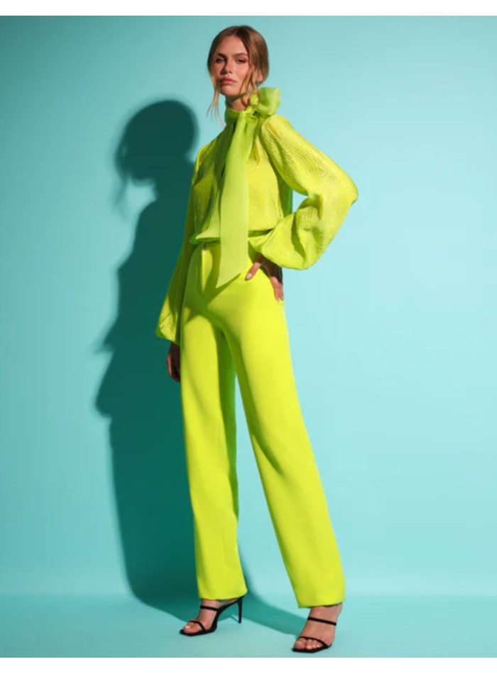 Pantalón largo de crepe limón con tiro alto