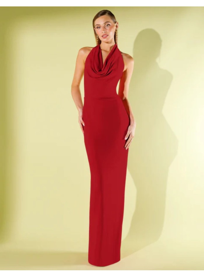 Longue robe rouge en maille avec encolure en...