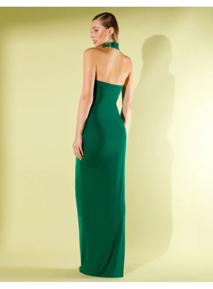 Vestido largo de fiesta verde con escote...