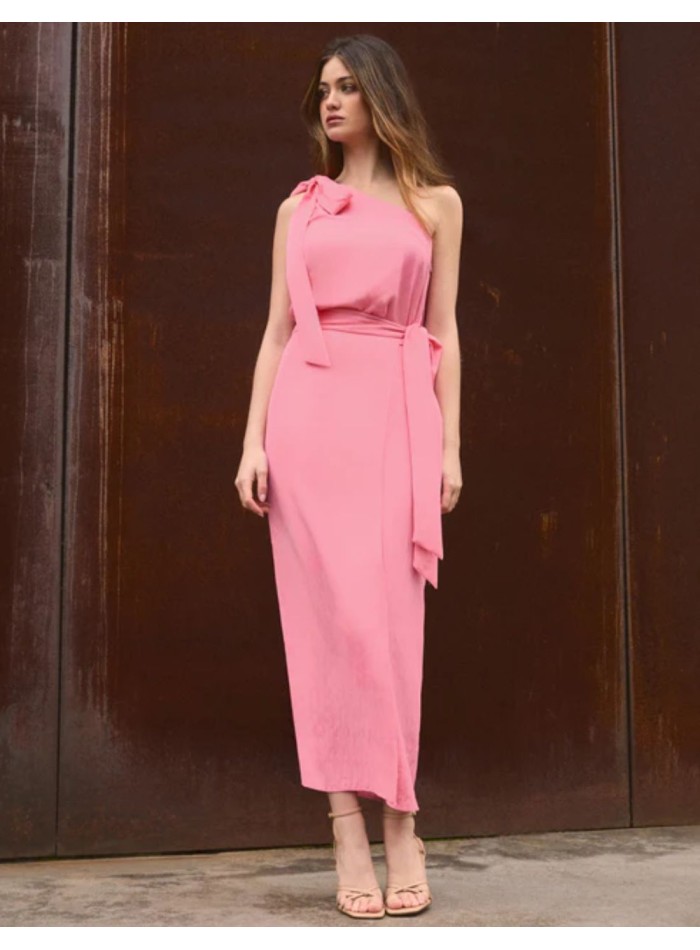 Jupe midi rose avec laçage latéral en faux lisse