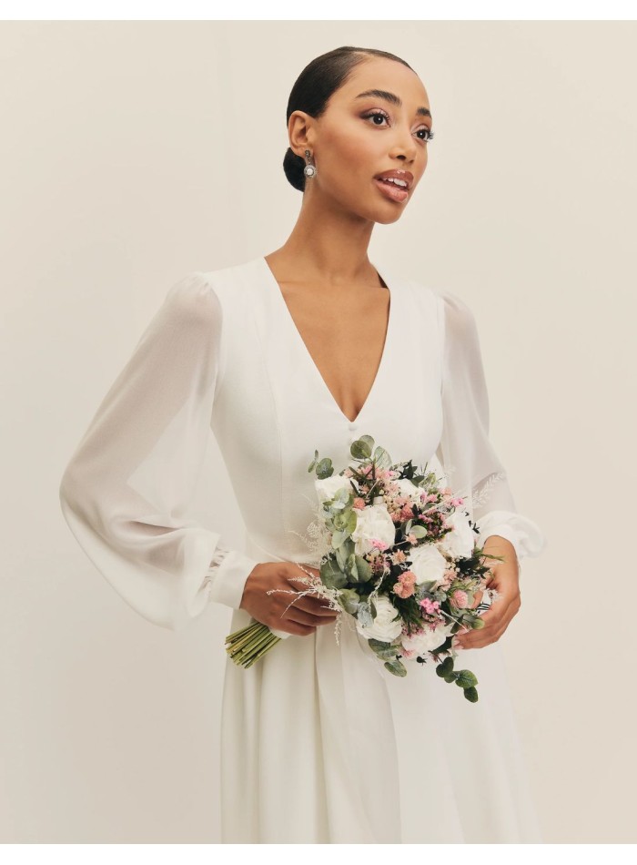Midi wedding dress with chiffon sleeves and...