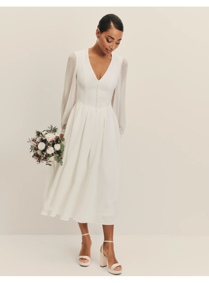 Robe de mariée midi avec manches en mousseline...