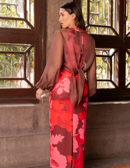 Robe midi imprimée avec cape amovible