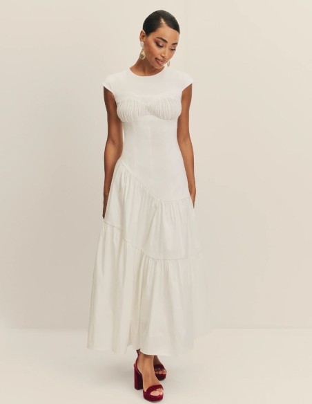 Vestido de novia midi con tafetán con cintura entallada