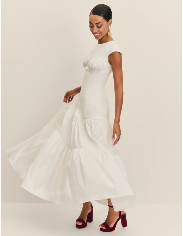 Taffeta midi wedding dress with fitted waistline 2