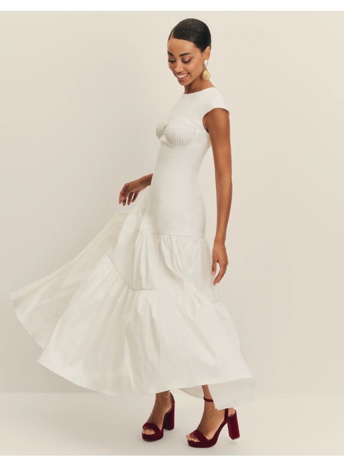 Robe de mariée midi en taffetas avec taille...