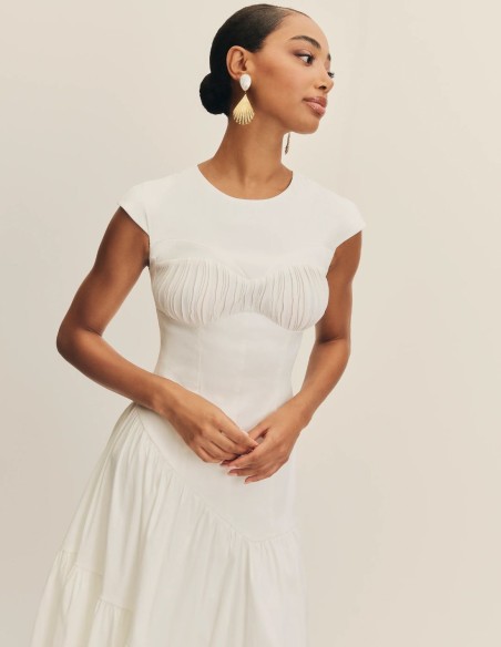 Taffeta midi wedding dress with fitted waistline