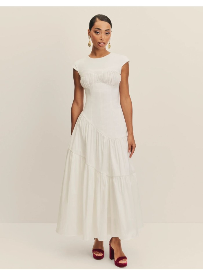 Vestido de novia midi con tafetán con cintura...