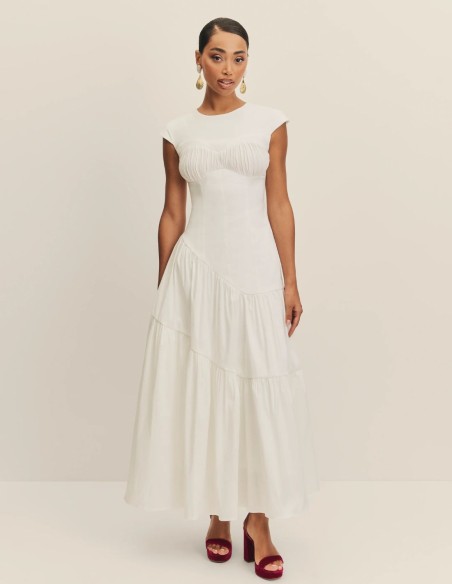 Robe de mariée midi en taffetas avec taille ajustée