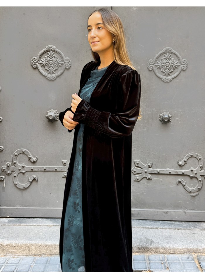 Black velvet kimono for wedding guests