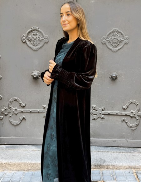 Kimono de terciopelo negro para invitada kimono de terciopelo de alta calidad