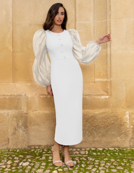 Robe midi avec manches ballon et boutons