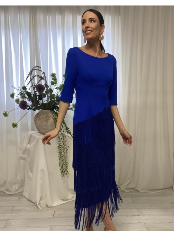 Robe midi avec dos ouvert et jupe frangée