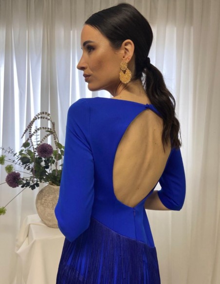 Midi dress with open back and skirt with bangs