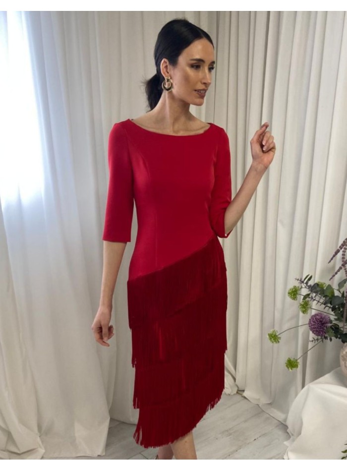 Robe midi avec dos ouvert et jupe frangée