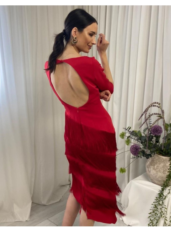 Midi dress with open back and skirt with bangs