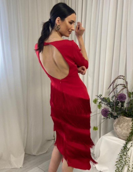 Midi dress with open back and skirt with bangs