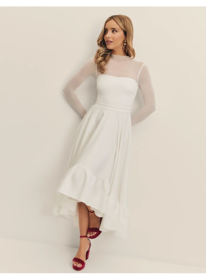 Midi wedding dress with sweetheart neckline and...