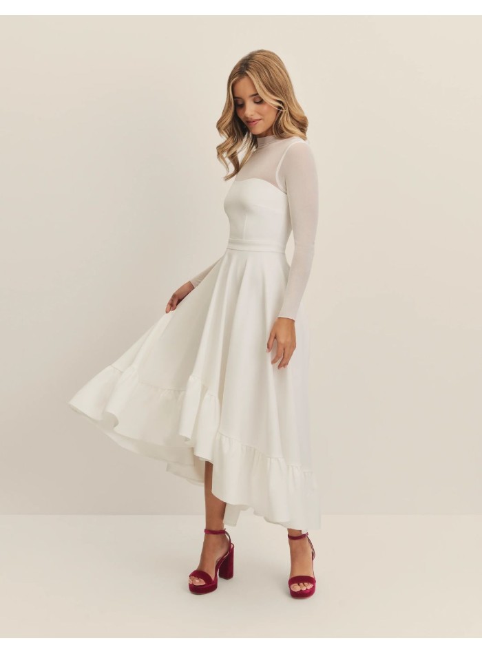 Midi wedding dress with sweetheart neckline and...