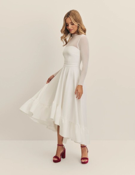 Vestido de novia midi con escote corazón y falda asimétrica