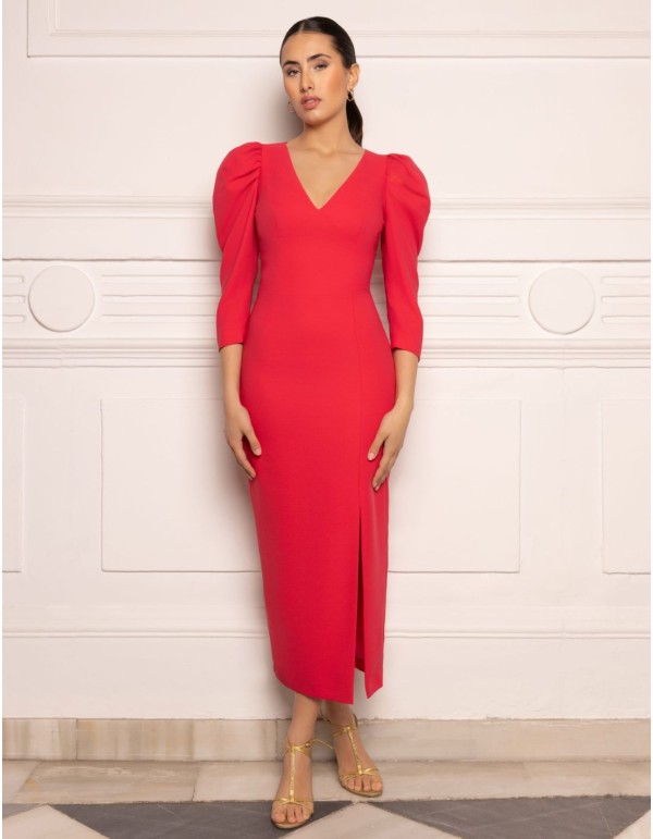 Robe midi à manches bouffantes et dos ouvert