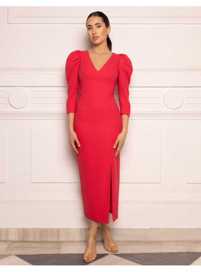 Robe midi à manches bouffantes et dos ouvert