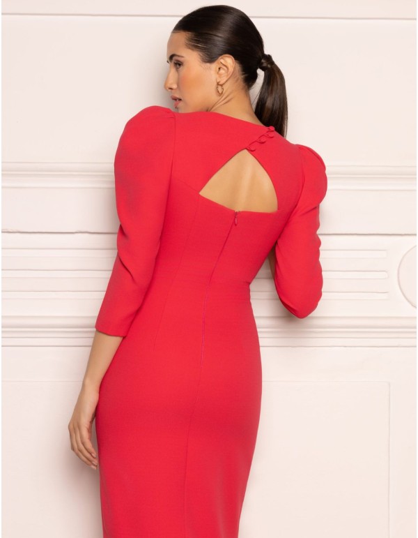 Robe midi à manches bouffantes et dos ouvert 2