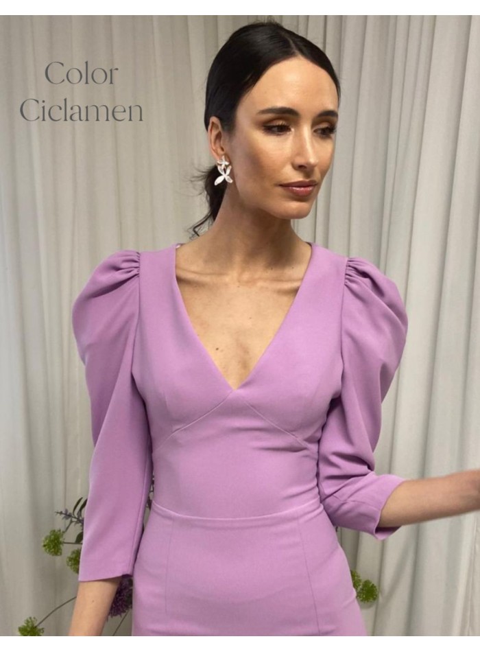 Robe midi à manches bouffantes et dos ouvert