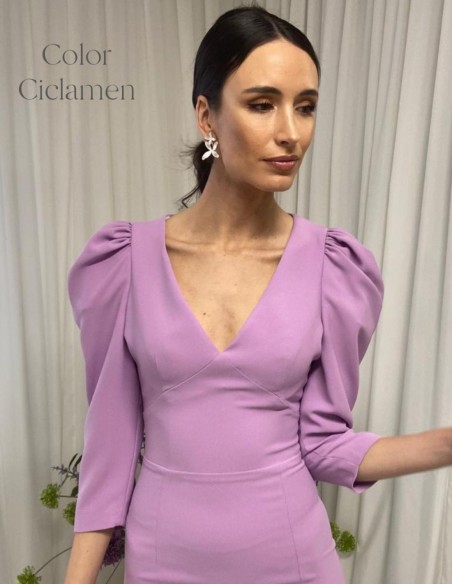 Robe midi à manches bouffantes et dos ouvert