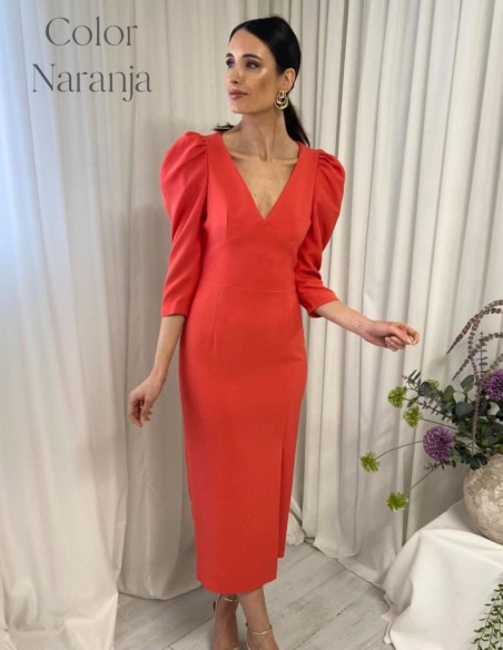 Robe midi à manches bouffantes et dos ouvert