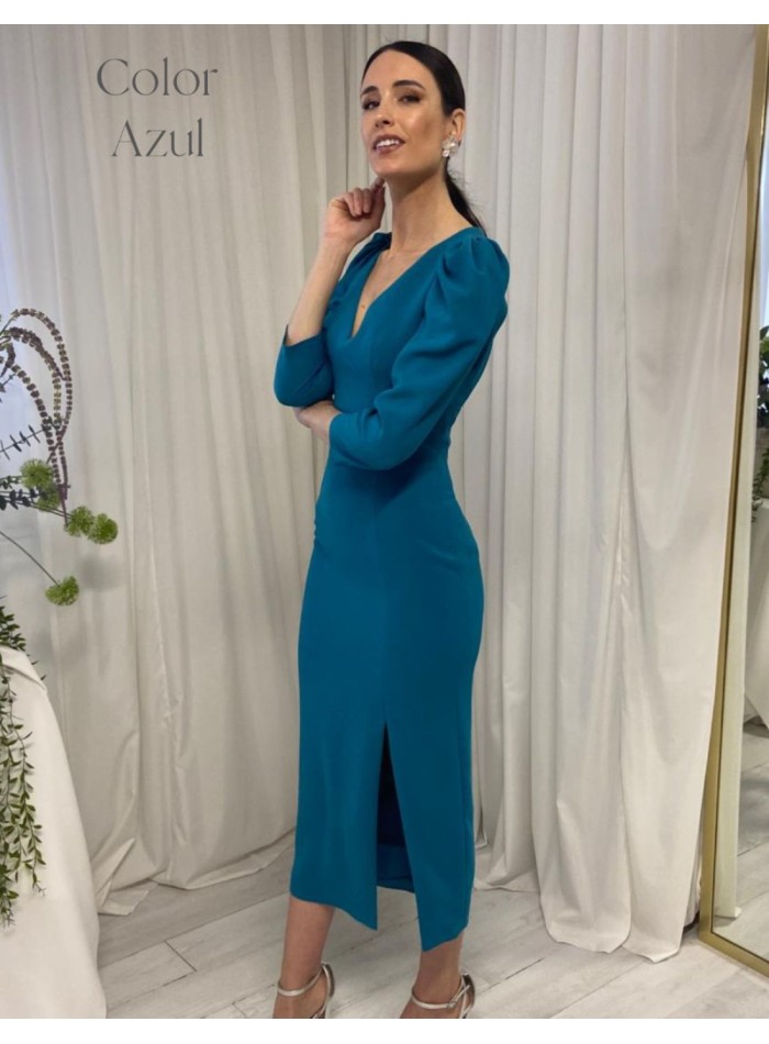 Robe midi à manches bouffantes et dos ouvert