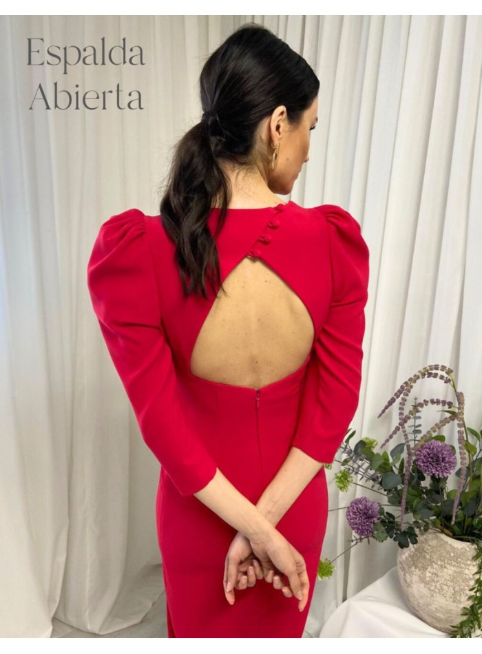 Vestido midi con manga abullonada y espalda...