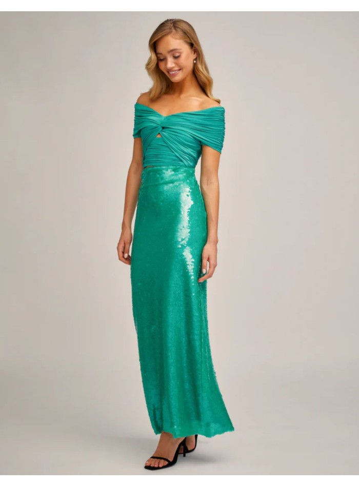 Turquoise green sequinned straight skirt with...