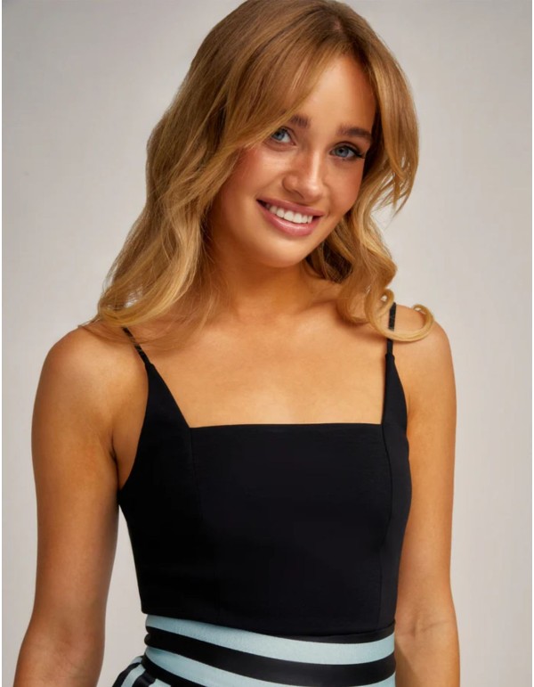 Black knitted top with square neckline and spaghetti straps