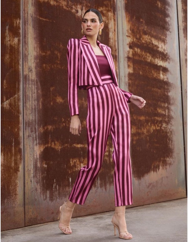 Pink straight high rise pants with wide waistband
