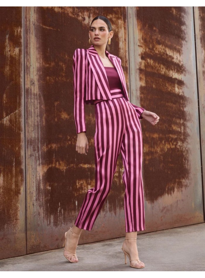 Pink straight high rise pants with wide waistband