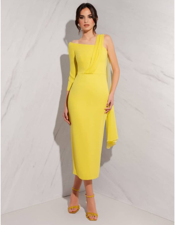 Robe midi à encolure asymétrique avec châle