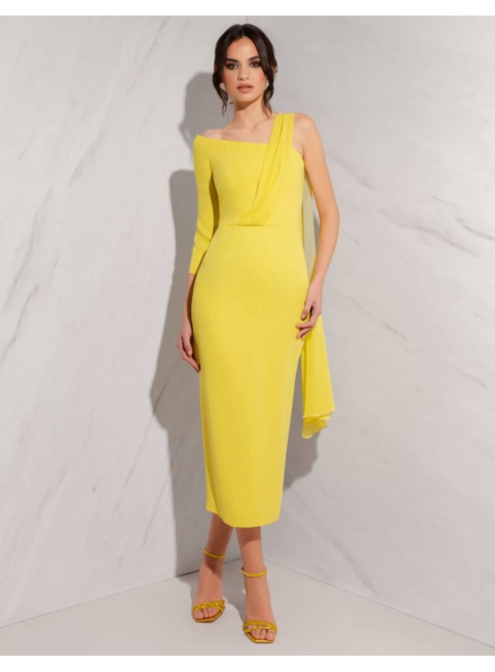 Robe midi à encolure asymétrique avec châle