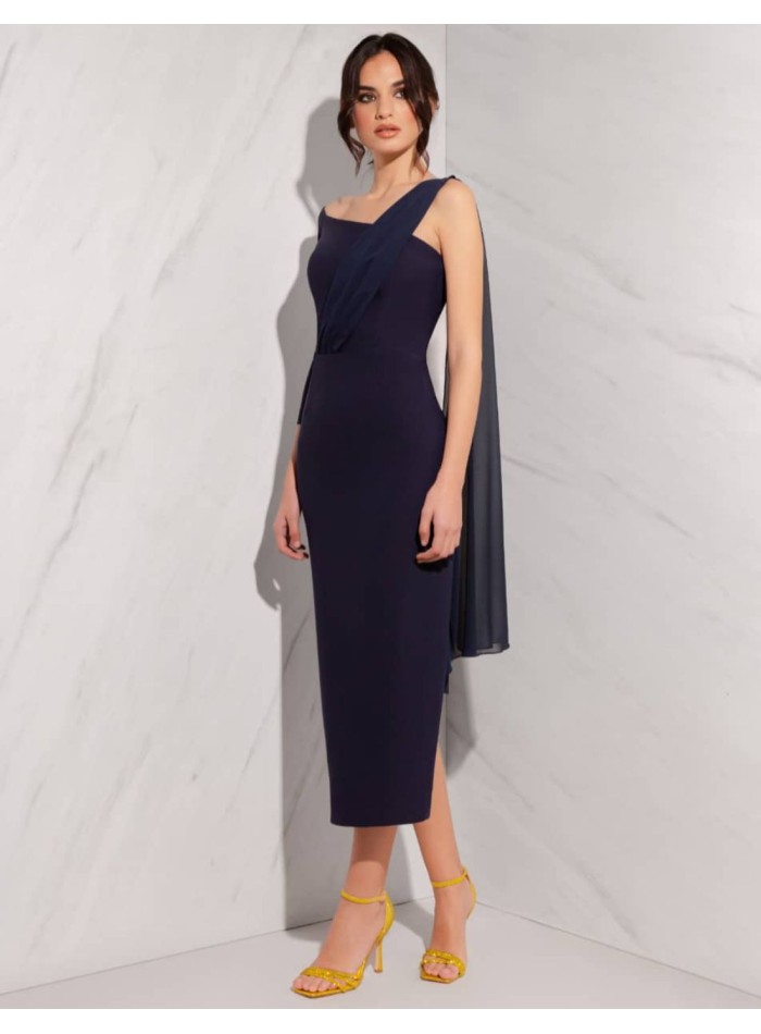 Robe midi à encolure asymétrique avec châle