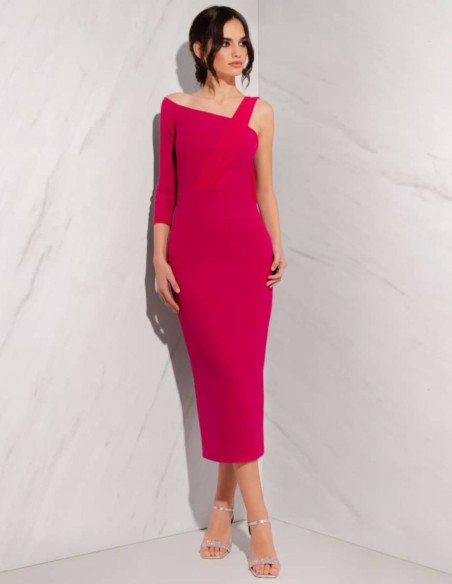 Vestido midi con escote asimétrico con chal