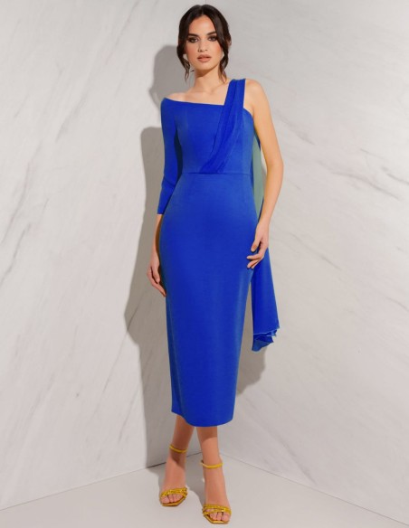 Robe midi à encolure asymétrique avec châle