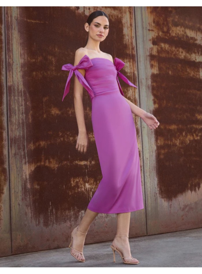 Violet midi dress in elastic taffeta with laced...