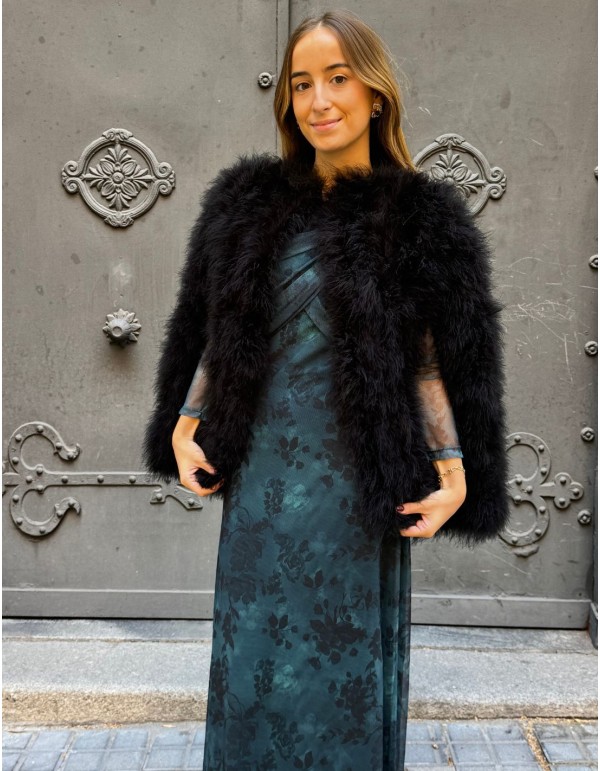 Black ostrich feather cape for wedding guests