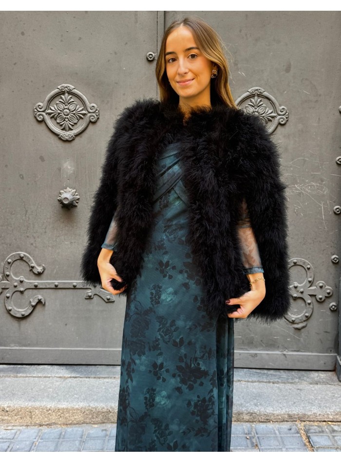 Black ostrich feather cape for wedding guests